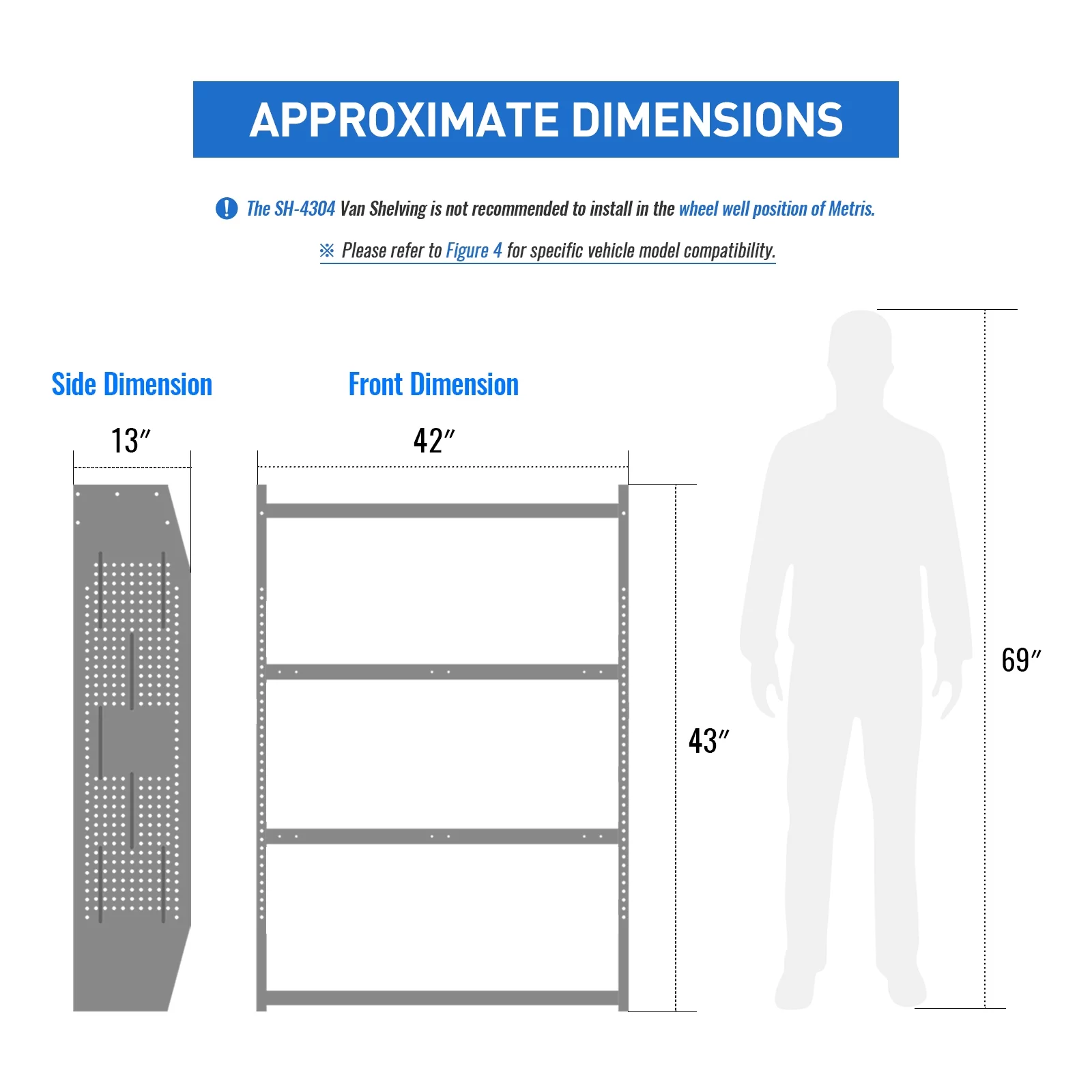 AA Products SH-4304 Steel Van Shelving Storage System Fits for NV200, Transit Connect 2014+, Promaster City and Chevy City Express