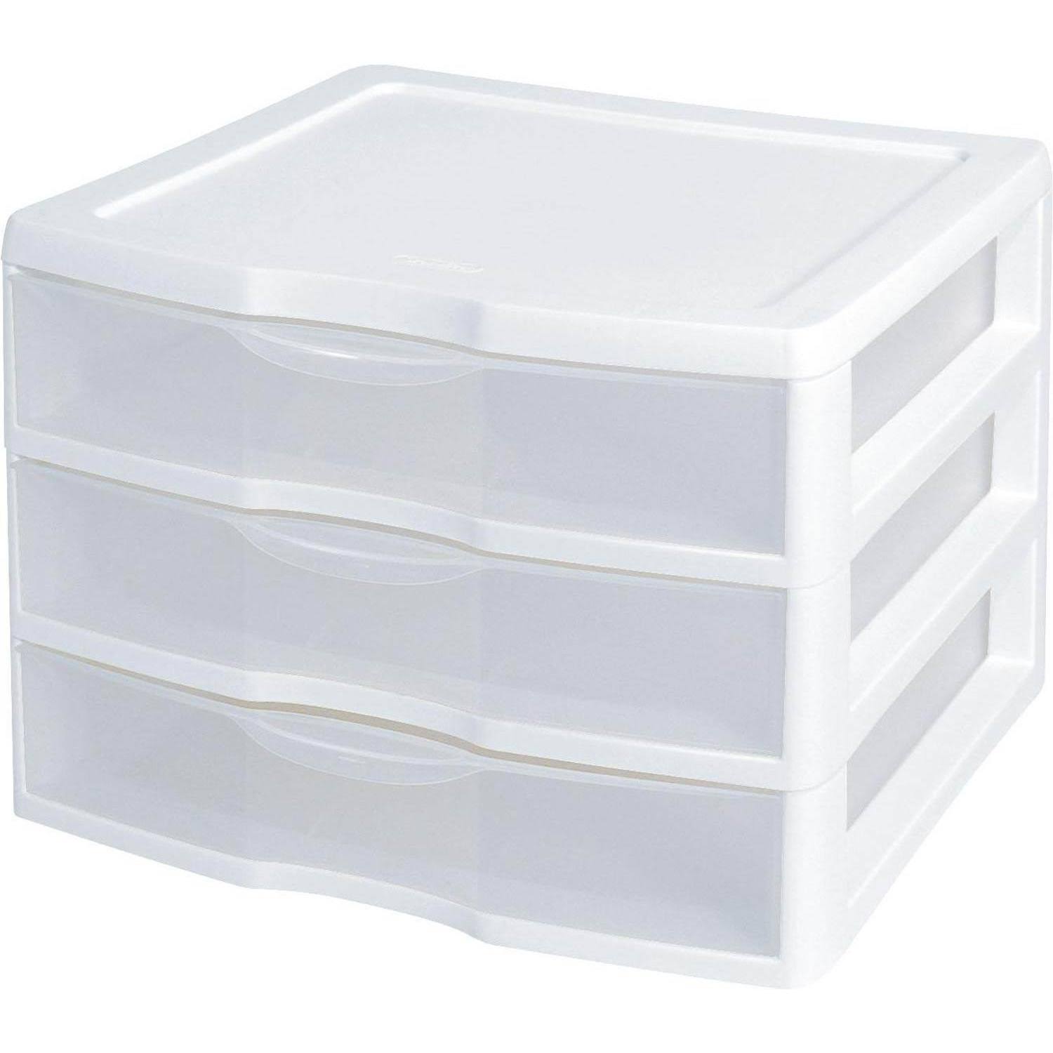 Sterilite White u0026 Clear Countertop 3-Drawer Desktop Storage Unit (12 Pack)