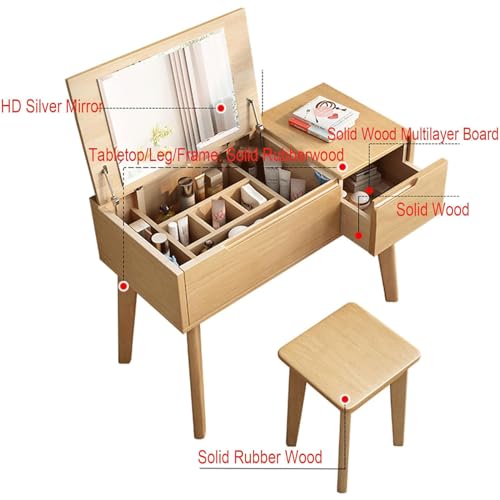 Vanity Desk Nordic Modern Vanity Desk, Makeup Vanity Set with Flip Mirror and Makeup Stool, Dressing Table 2-in-1 Design Writing Desk Dressing