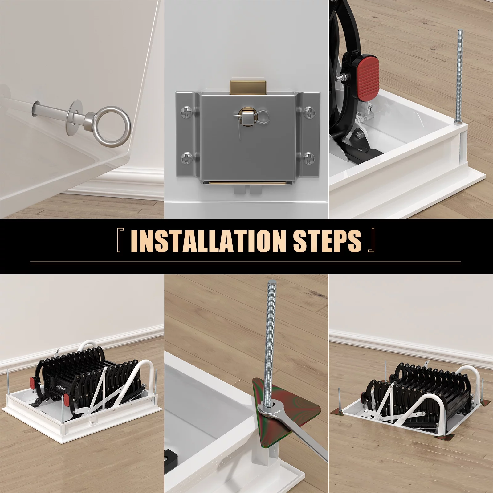 Motor Genic 12 Steps Black Loft Wall Folding Pulldown Attic Ceiling Ladder Stairs 39.4*27.6"