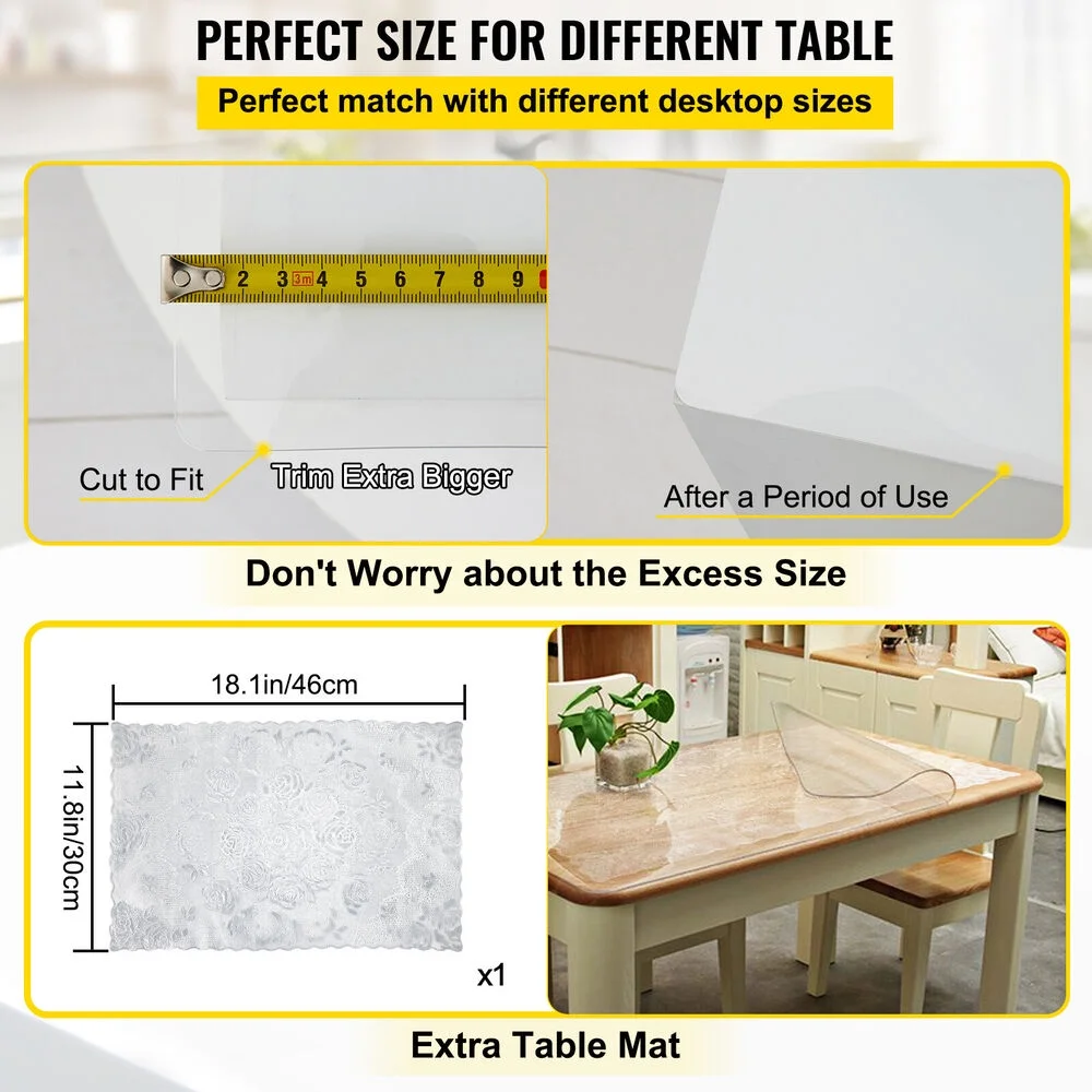 36x60" PVC Table Mat Waterproof Tablecloth Transparent Desk Protector Pad
