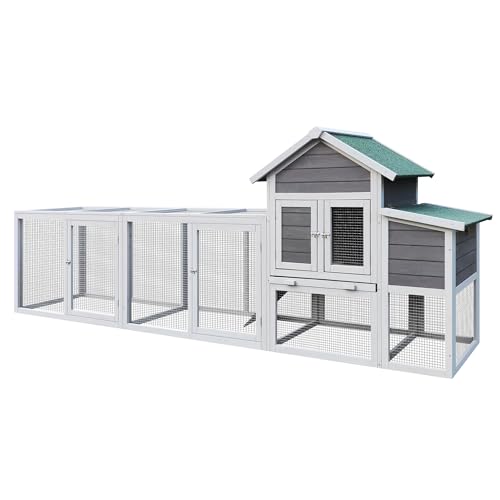 122" Large Chicken Coop with Run,Outdoor Chicken Run W/Nesting Box & Perch,Wooden Hen House W/Ramp & Sliding Trays