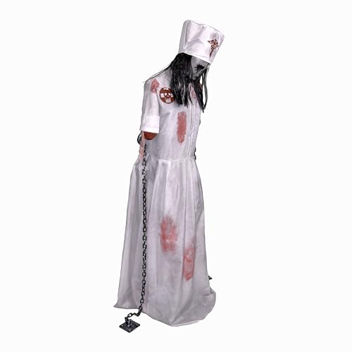 Haunted Hill Farm Life-Size 2.9-Ft Animatronic Gravely Granny by Tekky Halloween Decoration with Motion-Activated Sounds