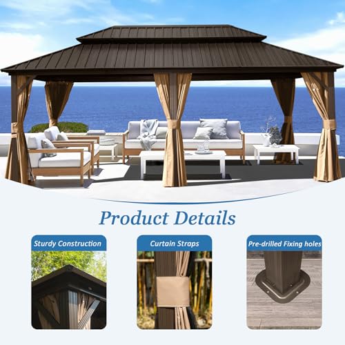 Domi 10' x 10' Hardtop Gazebo Outdoor Metal Gazebo with Galvanized Steel Double Roof Canopy, Curtains and Netting for Patio, Backyard, Deck