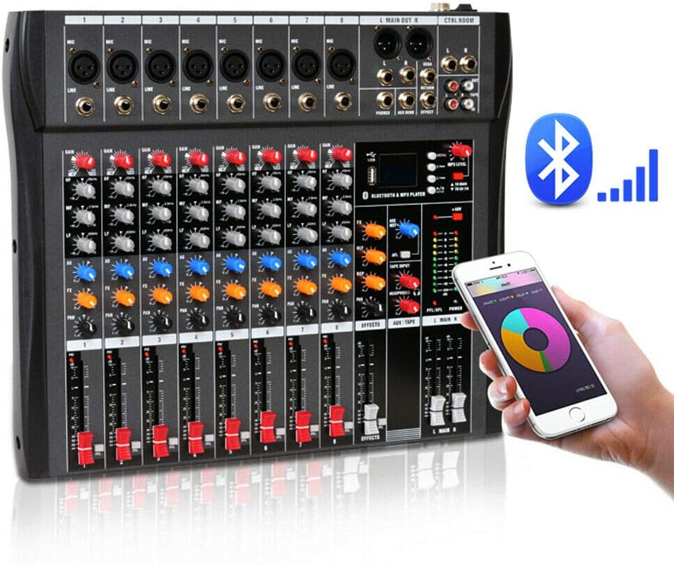 Professional 8 Channel Mixing Console Audio Mixer Bluetooth w/USB Drive Amplifier Studio Audio Sound Mixer Console Ac 110v 50hz 18w