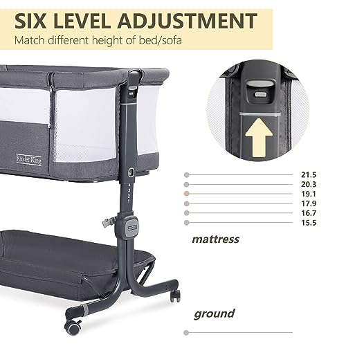 Kinder King Portable Baby Bassinet w/Carry Bag, Newborn Bedside Crib Sleeper, Adjustable Height, All-Sided Mesh Infant Travel Crib