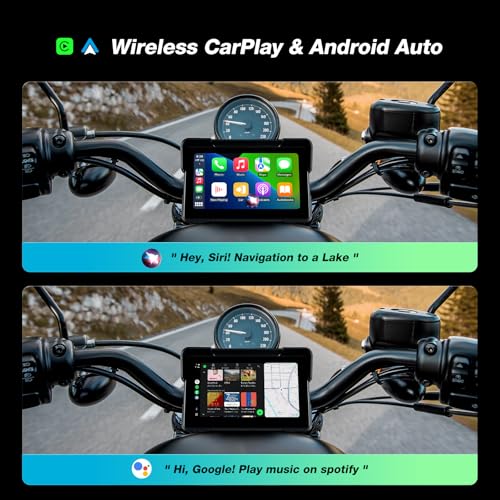 7 Inch Portable CarPlay for Motorcycle, Waterproof Touchscreen Wireless Car Play Android Auto Screen GPS Navigation for Motorbike