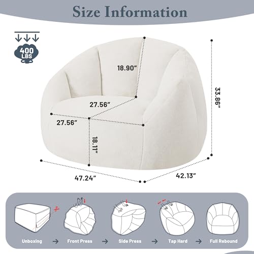 Giant Bean Bag Chair for Adults - Comfy Plush Round Shell Soft Accent Chair, Oversized Cozy Lounge Floor Sofa Reading Chair