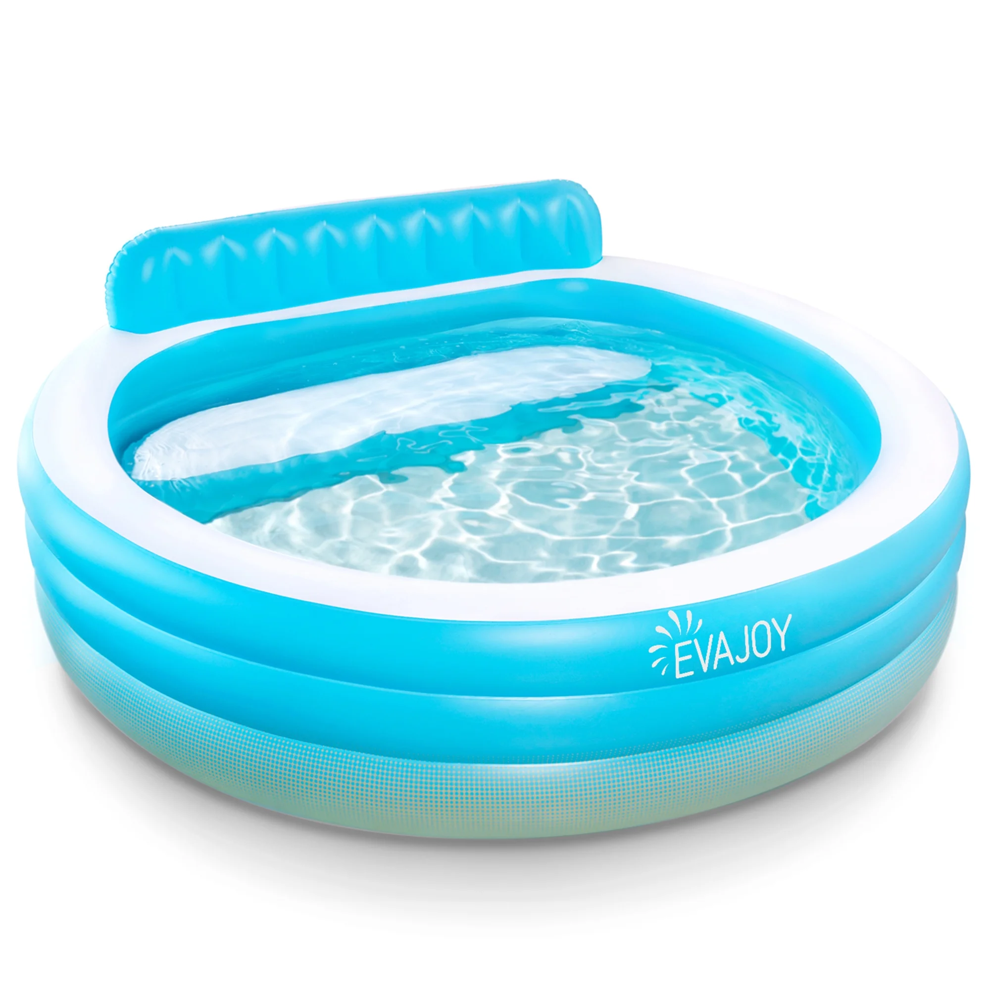 Evajoy Inflatable Pool, Family Lounge Swimming Pool with Seat for Kids Aldult, Round, 7.33 x 7.11 x 2.5 ft
