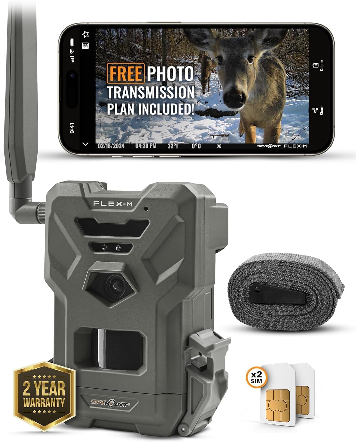 SPYPOINT Flex-M Twin Pack Cellular Hunting Trail Cameras | GPS-Enabled | Night Vision | Dual-Sim LTE | IP65 Waterproof | 28MP Photos