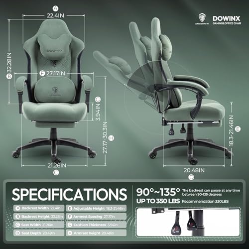 Dowinx Fabric Gaming Chair with Heated Massage Lumbar Support, Computer Game Chairs for Adults