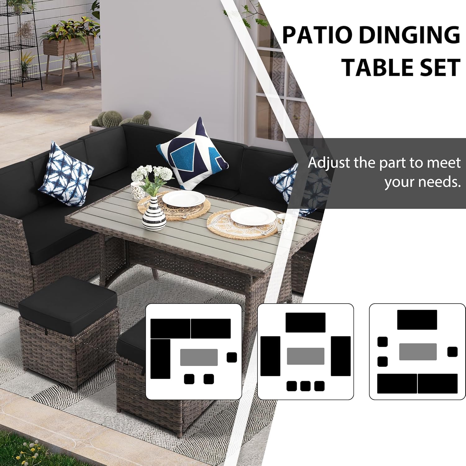 KIGOTY Patio Set 7-Piece Outdoor Dining Set,Patio Table and Chairs Set with Soft Cushions Lawn Furniture for Deck,Backyard, Garden (BR-Black)
