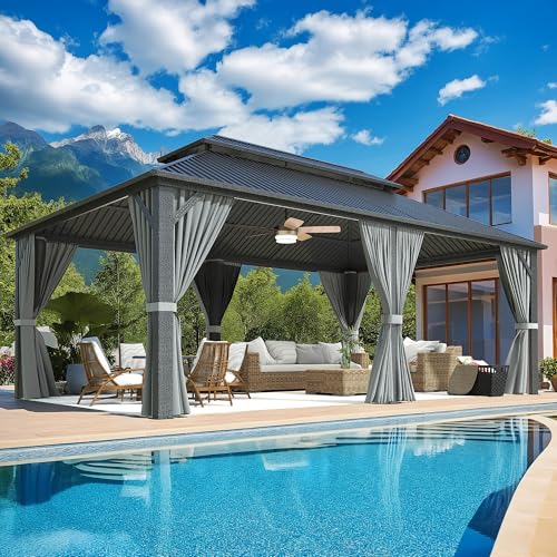 10x10 FT Gazebo Hardtop Gazebo Aluminum Pergola with Aluminum Frame, Double Galvanized Steel Roof