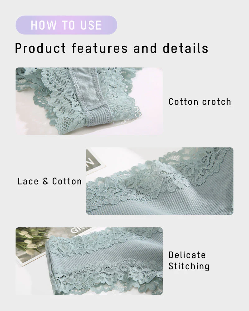 Ribbed Cotton Lace Mid-Rise Panty(9 pack）