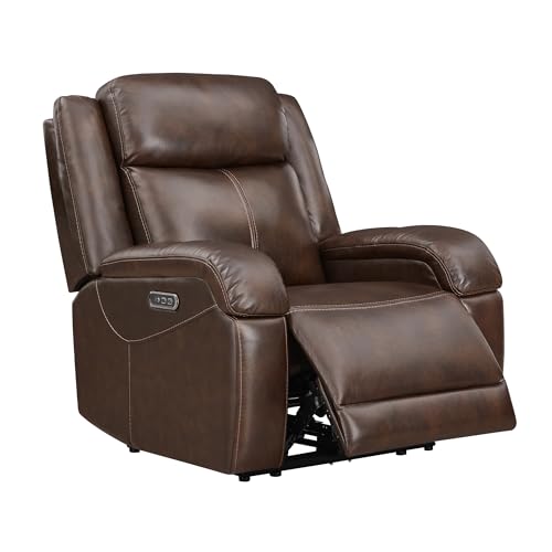 Watson & Whitely Genuine Leather Power Recliner Chairs for Adults, Wall Hugger RV Recliner with Power Headrest & Charging Ports