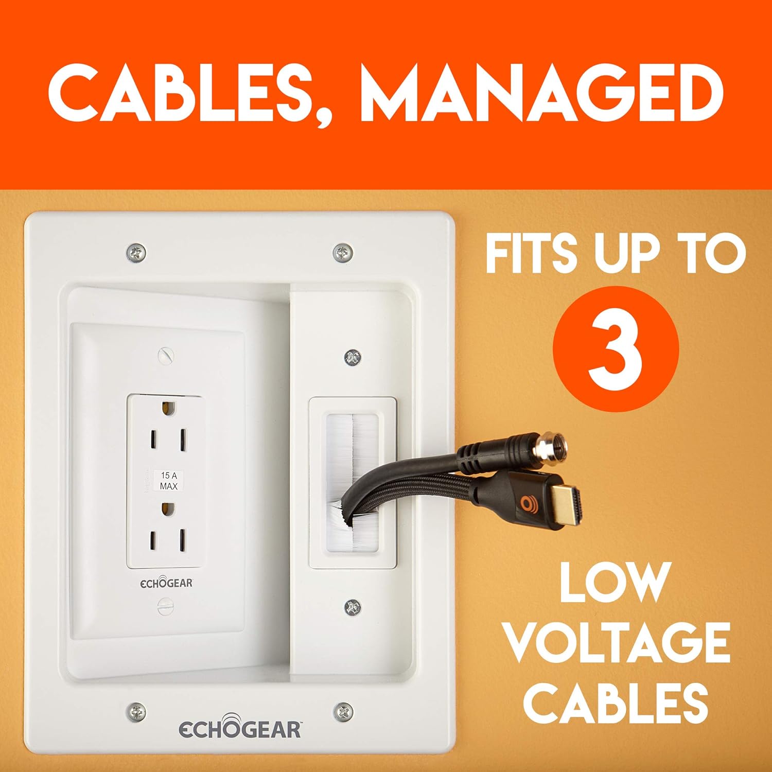 ECHOGEAR in-Wall Cable Concealer Kit - Includes Power & Low Voltage Cable Management - Hide TV Wires When Mounting A TV