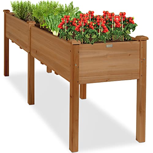 Best Choice Products 72x23x30in Raised Garden Bed, Elevated Wood Planter Box Stand for Backyard, Patio, Balcony w/Divider Panel, 6 Legs