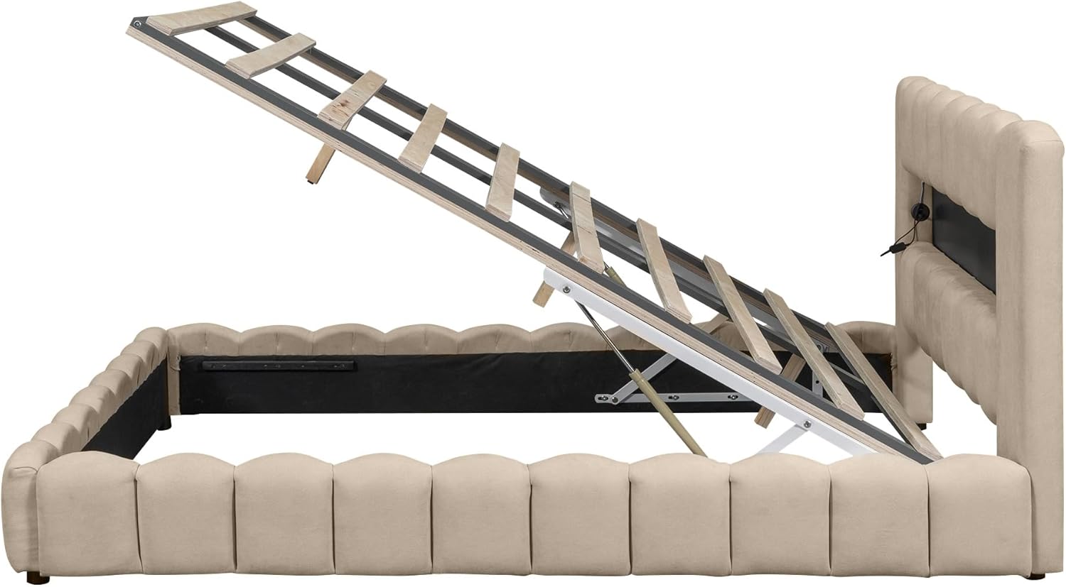 Harper & Bright Designs Grounded Upholstered Queen Bed with Lift Up Storage,Queen LED Bed Frame with USB Charging