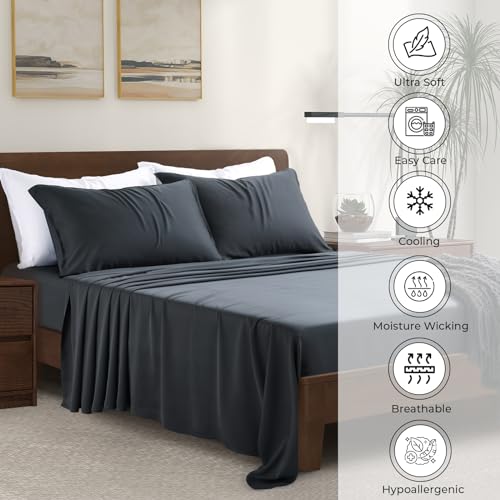Luxury Bamboo Market | Queen Size Bed Sheet Set | 100% Viscose Made from Bamboo | Organically Grown | Ultra Soft | Cooling Sheets for Hot Sleepers |