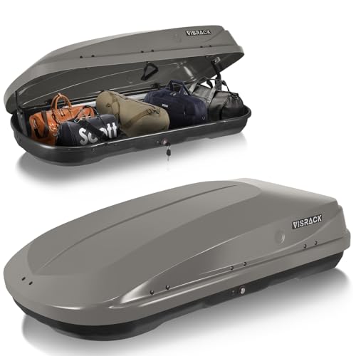 Hard Shell Roof Cargo Box, 13 Cu.Ft Gray Car Roof Top Cargo Carrier with Lock, Dual-Side Opening Luggage Storage Box, 56"x30"x13.7"
