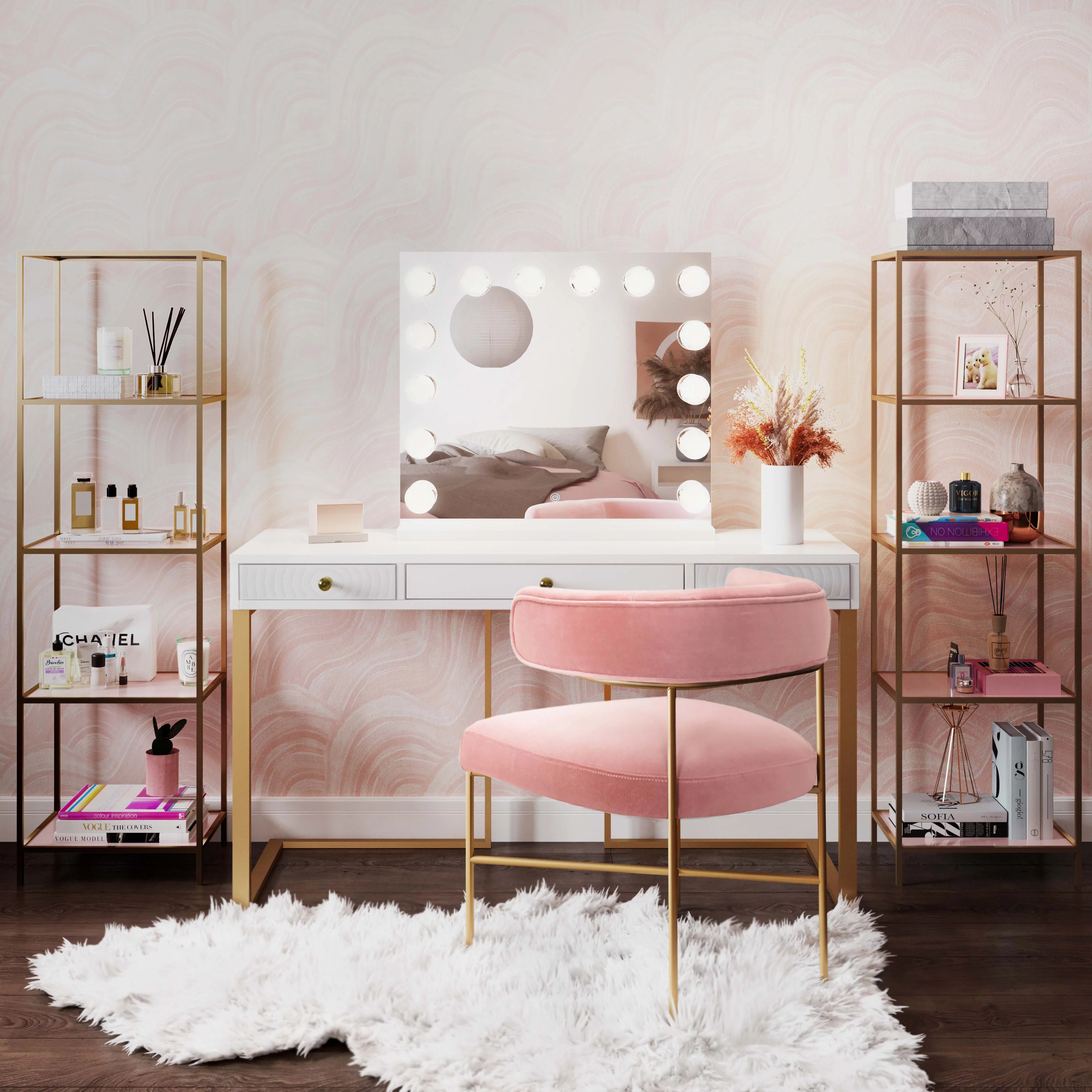 TOV Furniture Lola White Vanity Mirror with Smart Sensor Switch