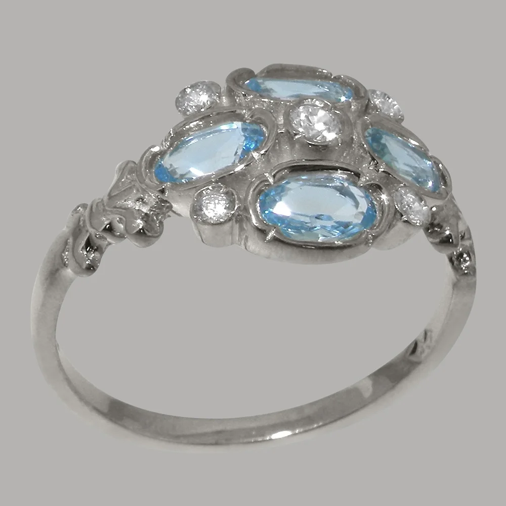 LBG British Made Real 18k White Gold Synthetic Cubic Zirconia & Natural Blue Topaz Womens Engagement Ring - 33 size options - Size 6.25