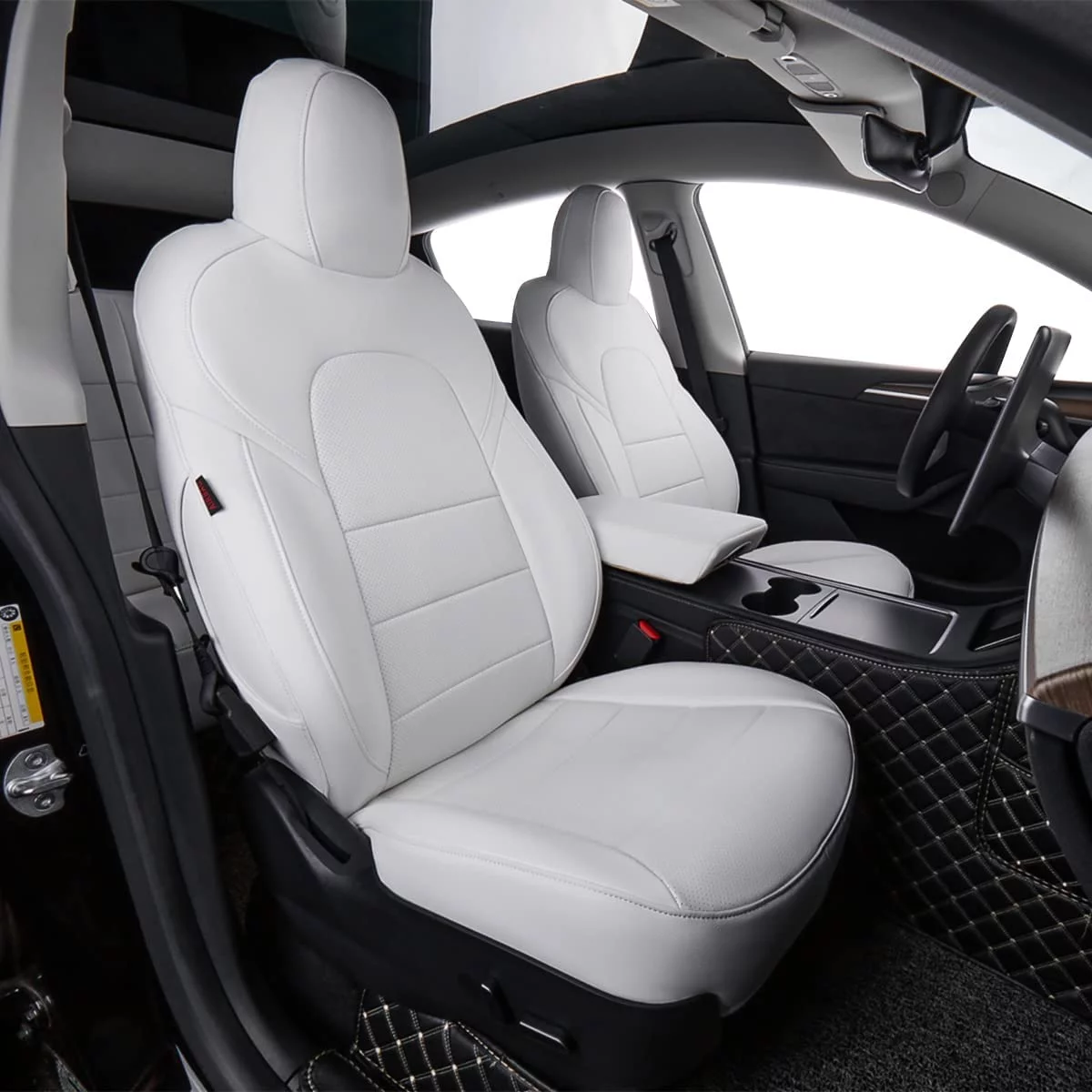 EKR Custom Fit Model 3 Car Seat Covers for Tesla Model 3 2017 2018 2019 2020 2021 2022 2023 - Full Set Leatherette (White)