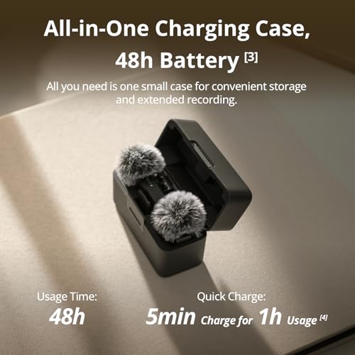 DJI Mic Mini (2 TX + 1 RX + Charging Case), Wireless Microphone for iPhone/Camera/Android, Ultralight, Detail-Rich Audio, 48h Use, Noise Cancelling