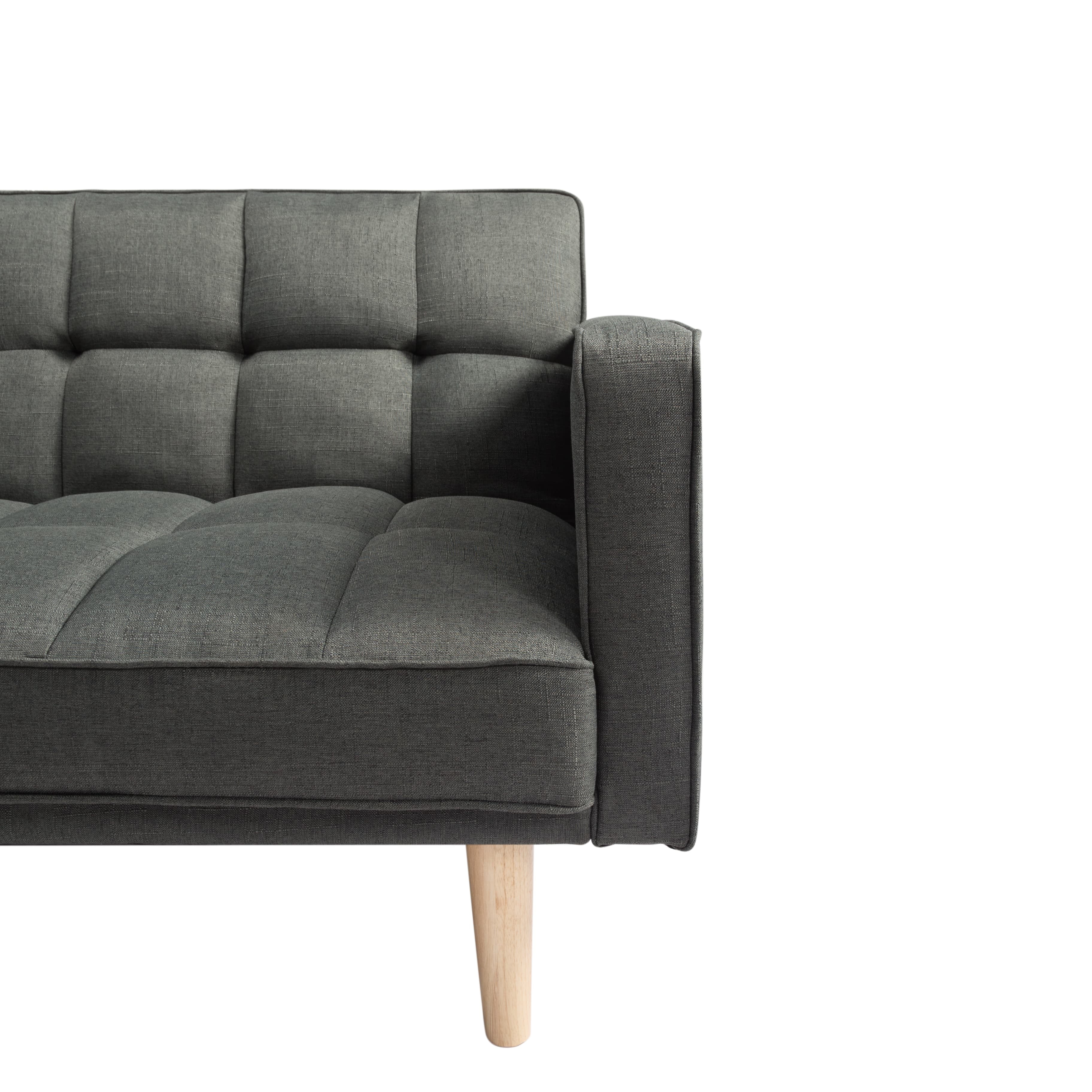 BSHTI Futon Sofa bed, Featuring a split back, square arms, and tapered wood legs