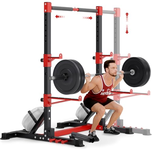 YOLEO Squat Rack with Adjustable Pull-Up Bar & Extended Safety Arms, Multi-Functional Power Racks Squat Stand for Home Gym, Garage & Basement