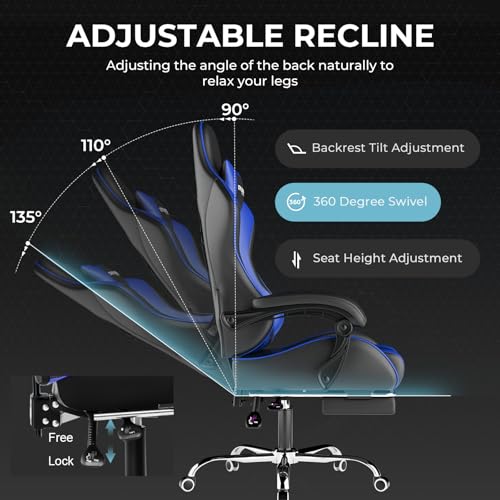 GTPLAYER Gaming Chair, Computer Chair with Footrest and Lumbar Support