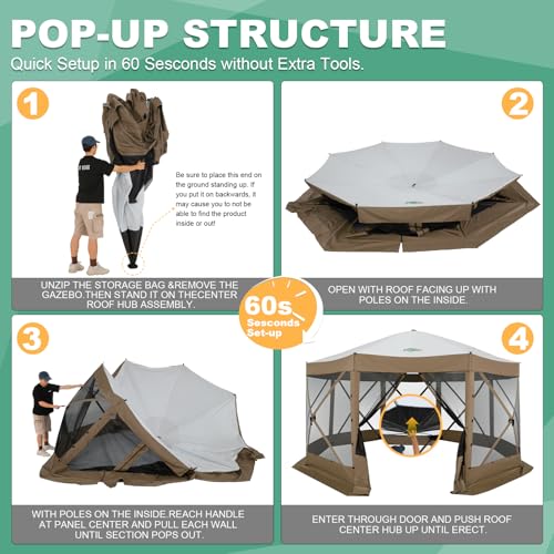 COBIZI 12x12ft Pop up Gazebo Screen Tent Screen House for Camping, Camping Outdoor Screened Gazebo, Canopy Tent