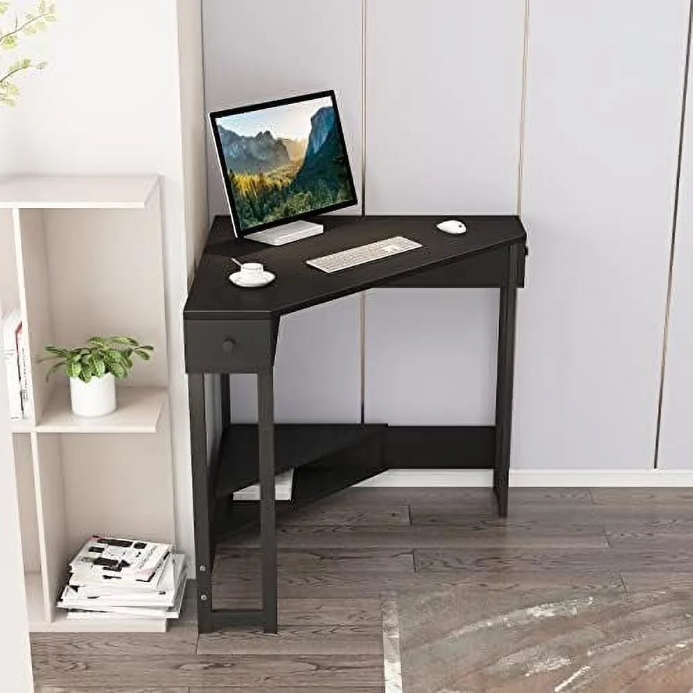 YZboomLife Corner Desk 31.5 Inch Triangle Computer Desk  Workstation with Drawer for Small Space  Small Corner Desk Space Saving with   for Home