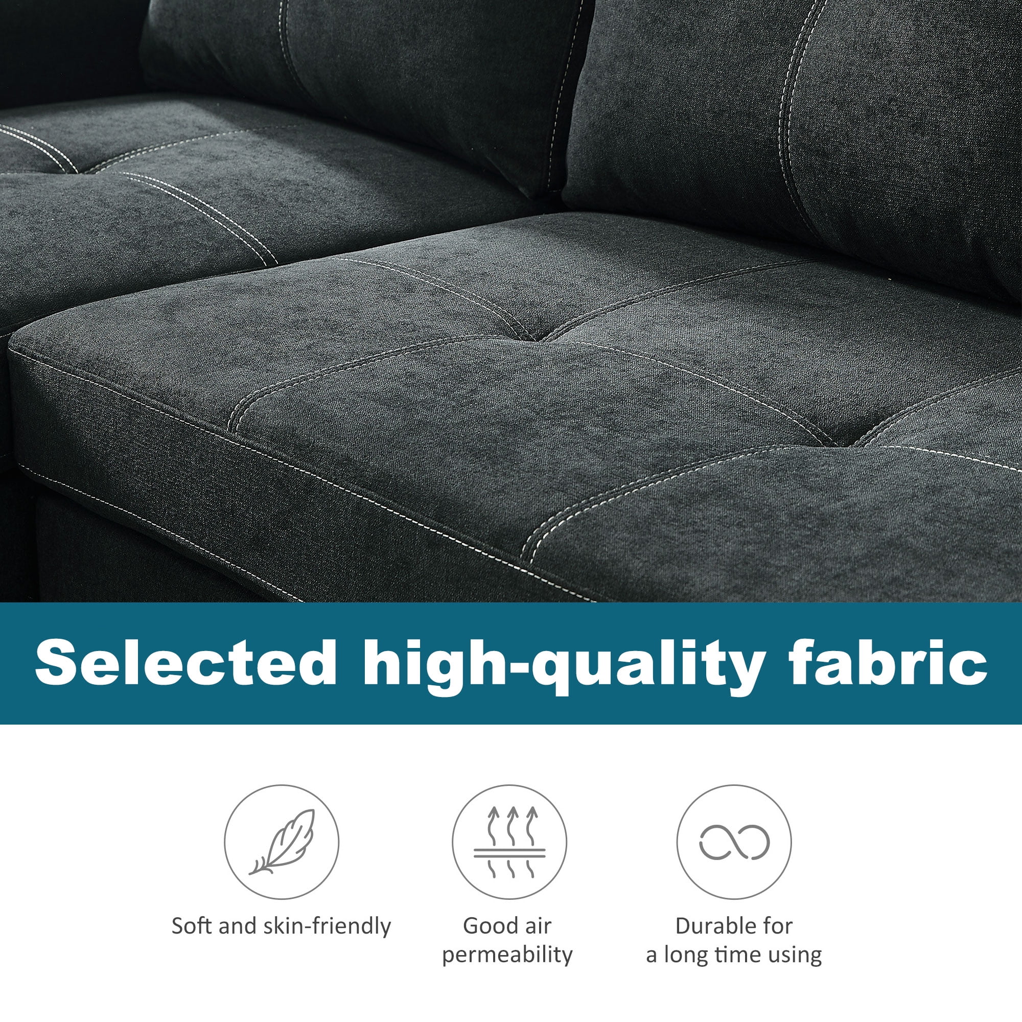 Muumblus 82" Sleeper Sofa Bed Reversible Sectional Couch with Storage Chaise, Modern Queen Size Convertible Pull Out Sofa Bed for Living Room