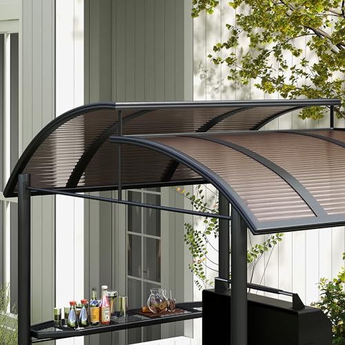 Outsunny 8' x 5' Grill Gazebo Shelter with Interlaced Vented Polycarbonate Roof, Outdoor BBQ Canopy with Side Shelves