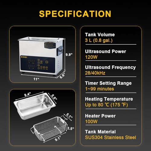 3L Ultrasonic Cleaner, One-Touch Cleaning, Heating, Dual-Frequency, Sweep Frequency, Touch Ultrasonic Cleaning Machine for Labs,Carburetor,Jewelry