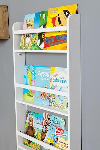 Handmade Solidwood Wall Mounted Montessori Kids Bookshelf, 4 tier Book Display for Children Bedroom, Nursery Furniture Bookcase