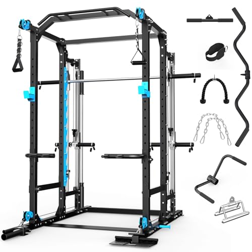 Power Cage with Cable Crossover/Smith Machine System LAT-Pull Down System Power Rack Squat Rack Training Attachments for Home Gym