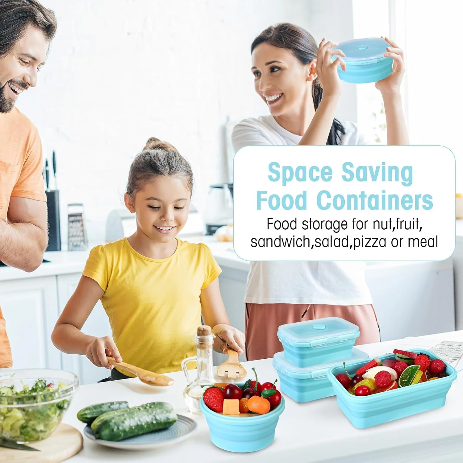 16 Pack Collapsible Food Storage Containers with Lid 8 P cs Rectangle Storage Bowl and 8 P cs Round Silicone Food Bow for Lunch Accessories Microwave