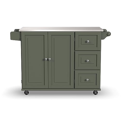 homestyles Mobile Kitchen Island Cart with Stainless Steel Top, Sage Green