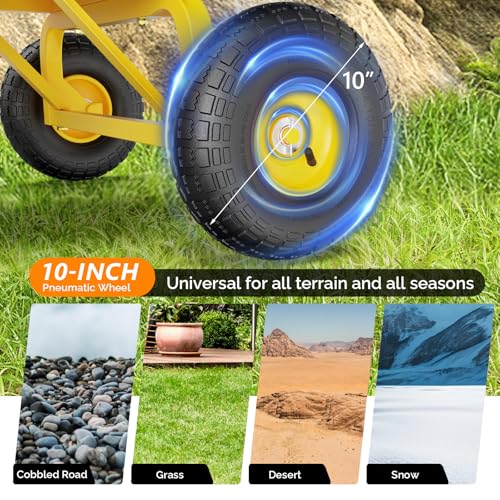 VINGLI Heavy Duty Dump Cart Wagon, 770LBS Quick-Release Dump Poly Wheelbarrow, 10in All-Terrain Pneumatic Tires Garden Wagon for Garden, Yard, Beach