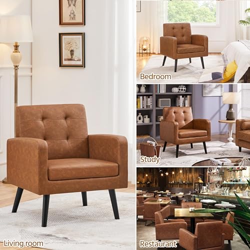 Yaheetech Mid-Century Accent Chairs, PU Leather Modern Upholstered Living Room Chair