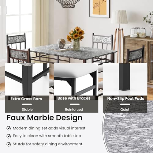 NAFORT 5 Piece Dining Table Set for 4, Faux Marble Kitchen Table and Chairs Set of 4