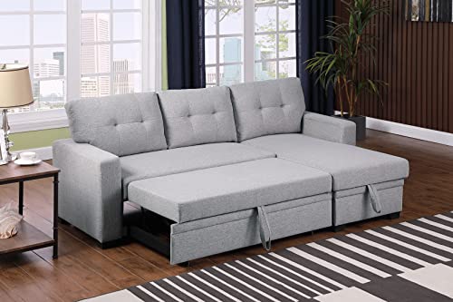 Devion Furniture Regis 4-in-1 Convertible L Shaped Couch with Pull Out Bed and Storage, Sectional Sleeper Sofa with Reversible Chaise for Living Room