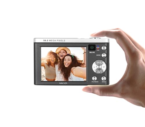 Minolta 56MP Dual Lens Digital Camera &ndash; 5X Optical Zoom, 5K Ultra HD Video, CMOS Sensor, 2.8-inch LCD Screen, Stabilization, Selfie Lens