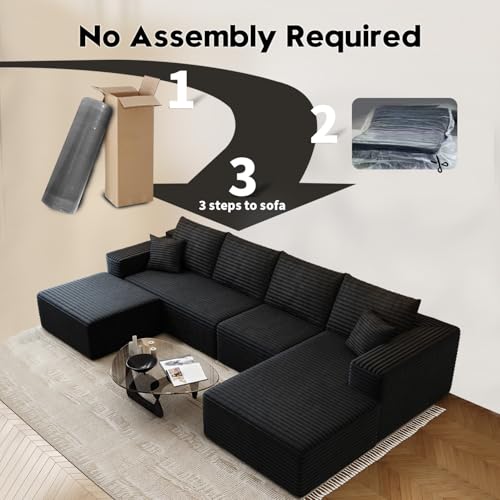 107.5" Cloud Modular Sectional Sofa with 1 Ottoman,Modern Minimalist Upholstered Couches, Comfort U Shaped Sofa for Living Room