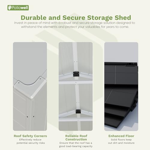Patiowell 6 x 8 FT Plastic Outdoor Storage Shed with Floor, Resin Outside Tool Shed with Two Windows and Lockable Easy to Install, Door for Garden