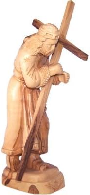 Holy Land Market Jesus Carrying The Cross - Olive Wood (20 cm or 8 Inches with Cross)
