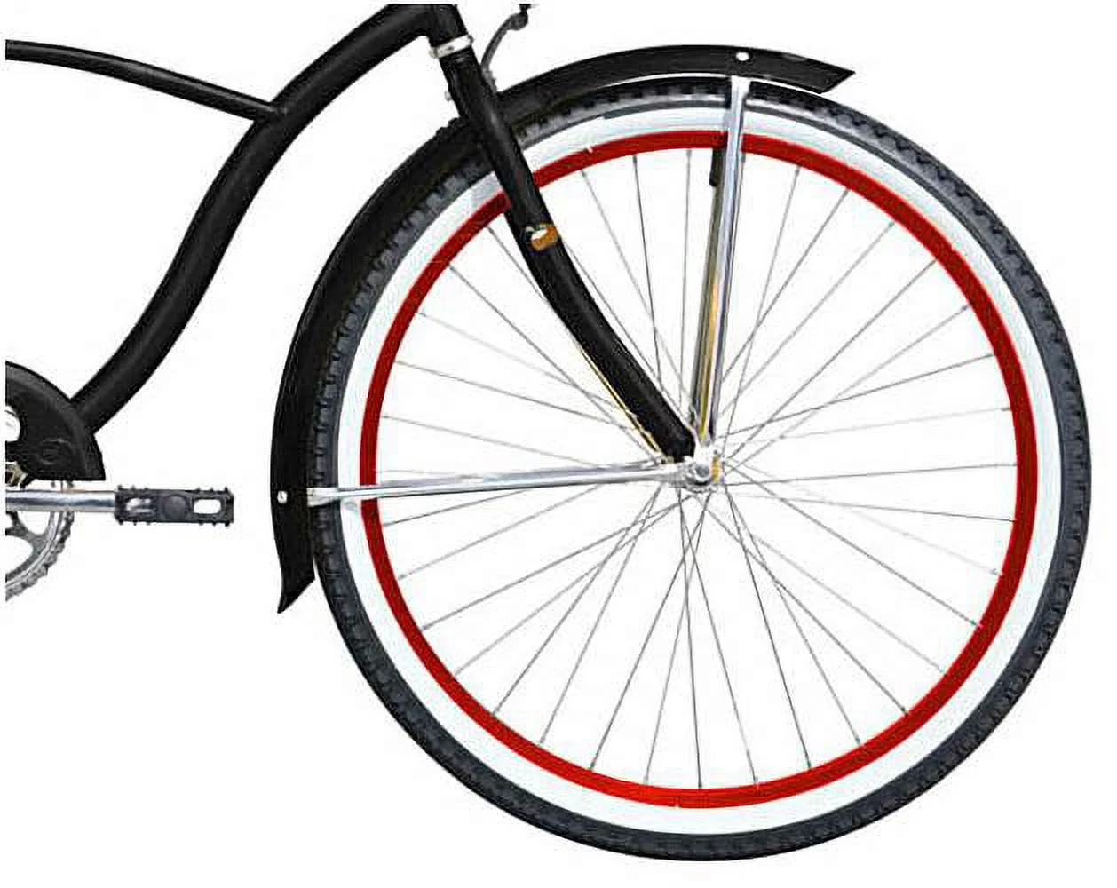 Micargi TAHITI 26" Beach Cruiser Coaster Brake Stainless Steel Spokes One Piece Crank Alloy Red Rims 36H With Fenders Color: Black/ Red