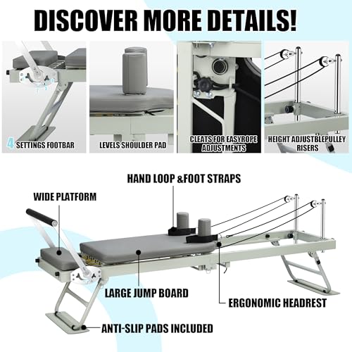 Pilates Reformer Machine for Home Workout, 78" Foldable Pilates Equipment with Dual Resistance& Springs and Cords